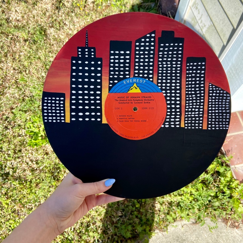 City Sunset Vinyl Record Painting